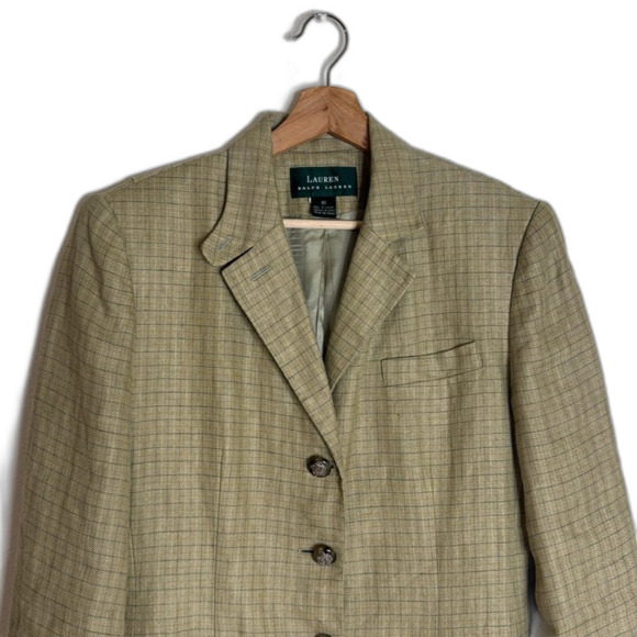 Vtg Lauren Ralph Lauren linen houndstooth Glen Plaid Blazer size 10 equestrian - Picture 2 of 13